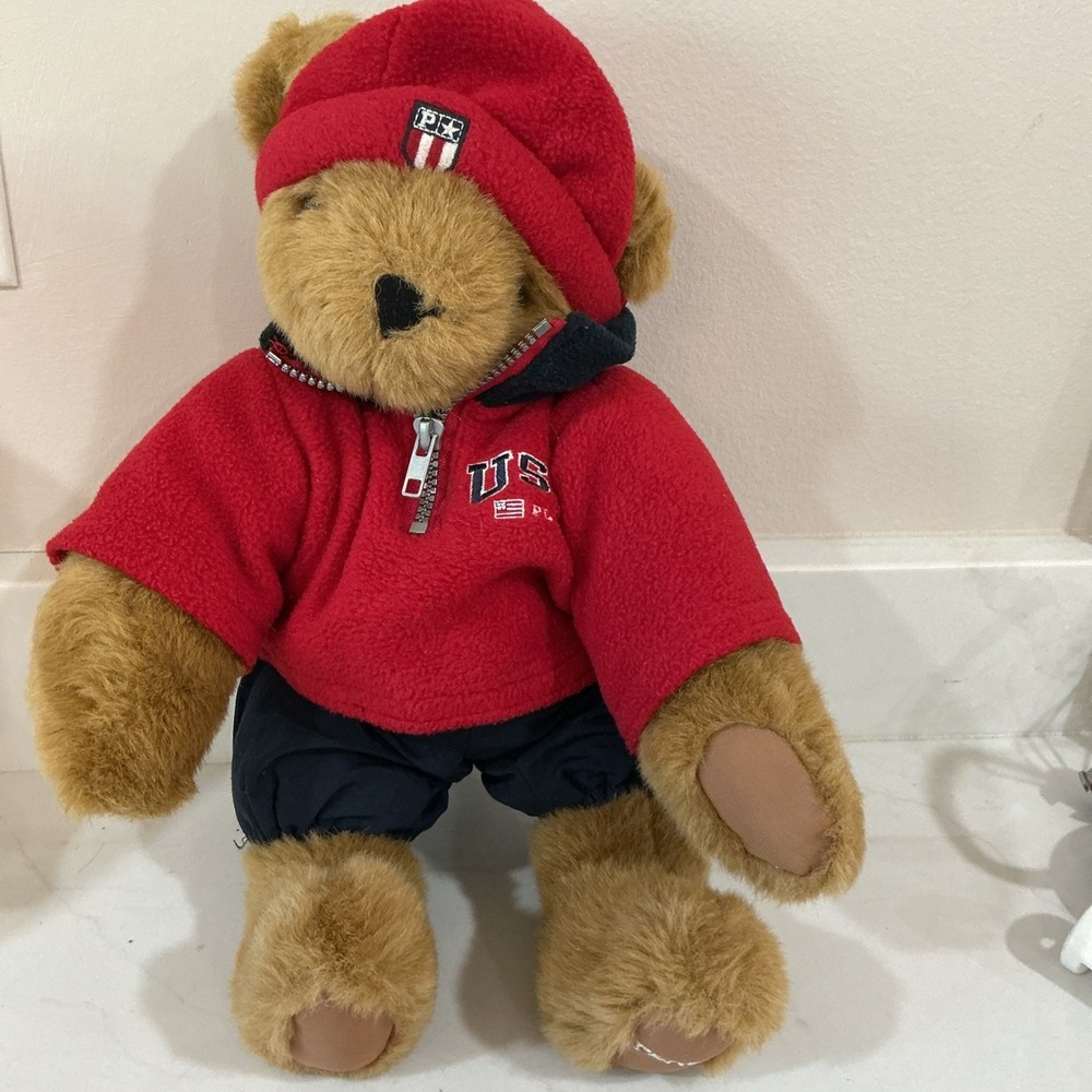 Patriotic Plush Jointed Teddy Bear USA Children's Place Flag Stars Stripes